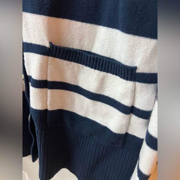 LOFT Navy and White Striped Cardigan - Picture 6 of 8